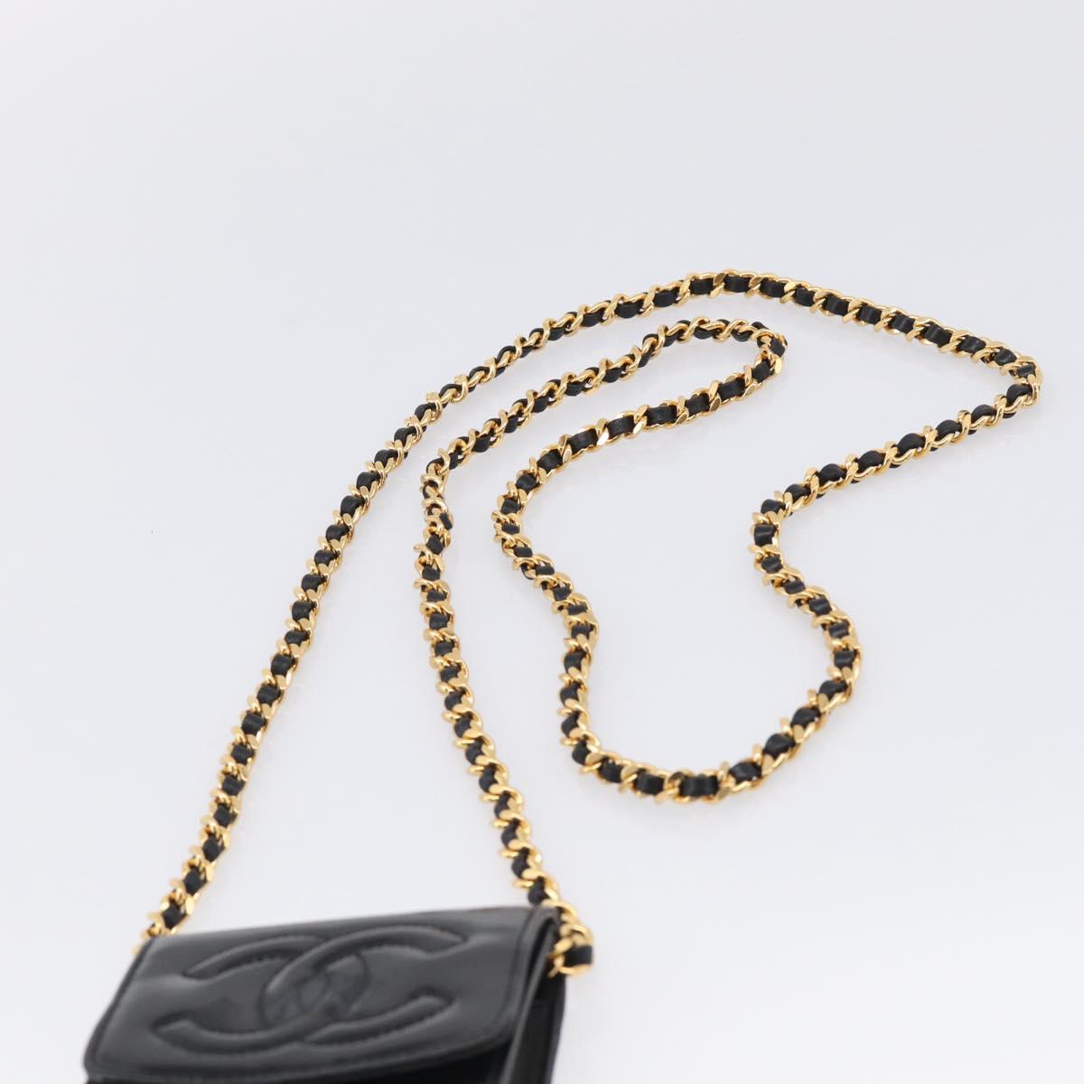 CHANEL Chain Shoulder Pouch Patent Leather Black Gold CC Auth 213890