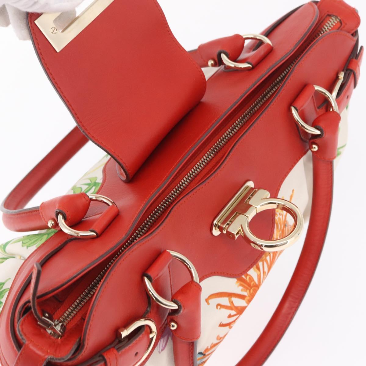 Salvatore Ferragamo Gancini Hand Bag Satin Red Gold Auth 213898V
