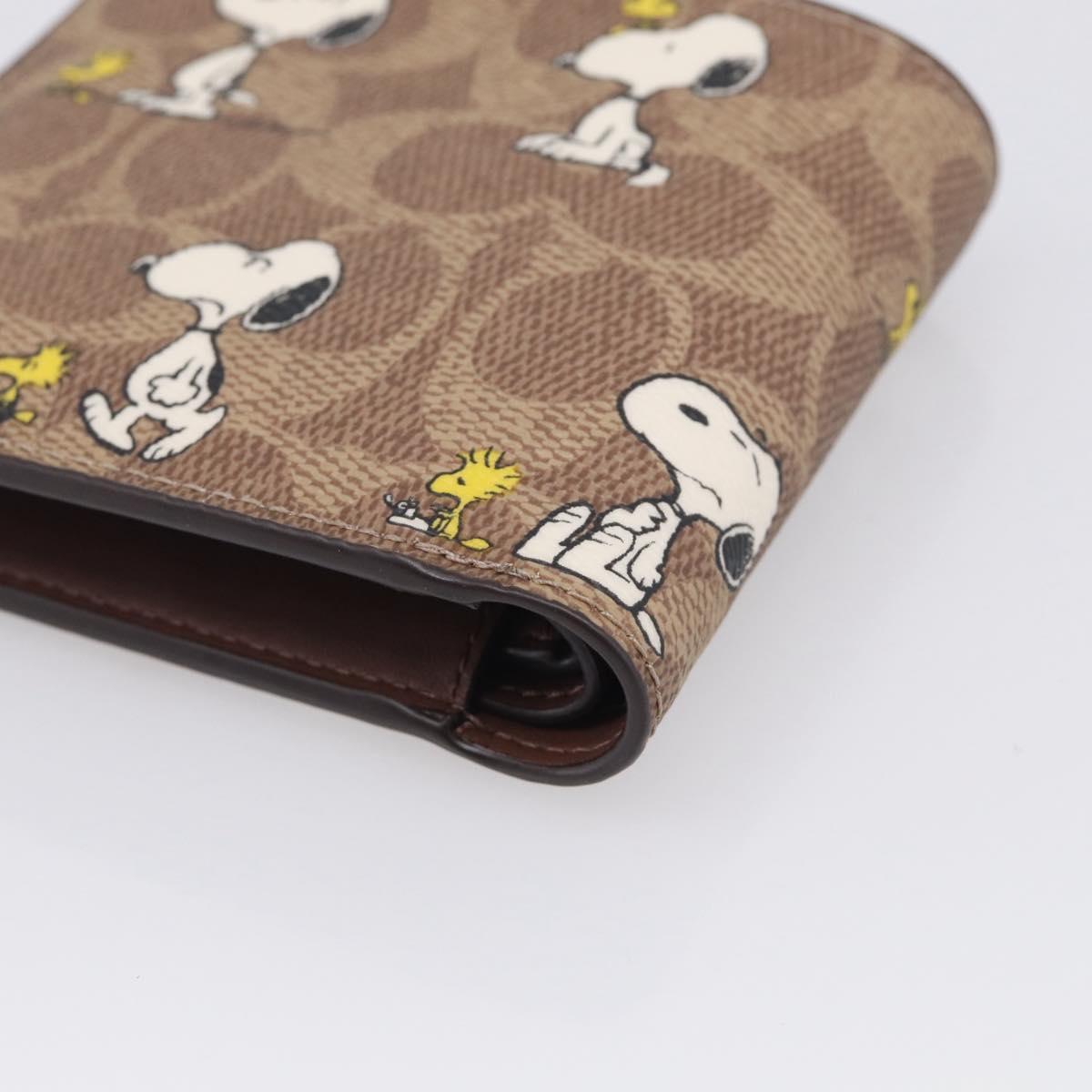 Coach Compact Wallet PEANUTS Collaboration Leather Beige Auth 213905V