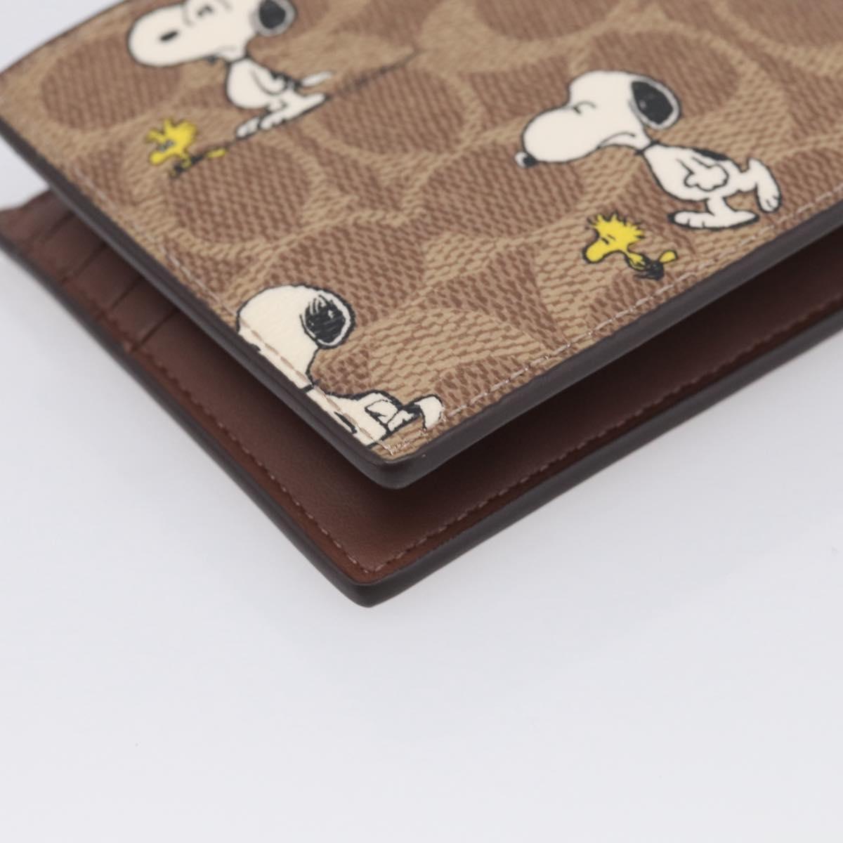 Coach Compact Wallet PEANUTS Collaboration Leather Beige Auth 213905V