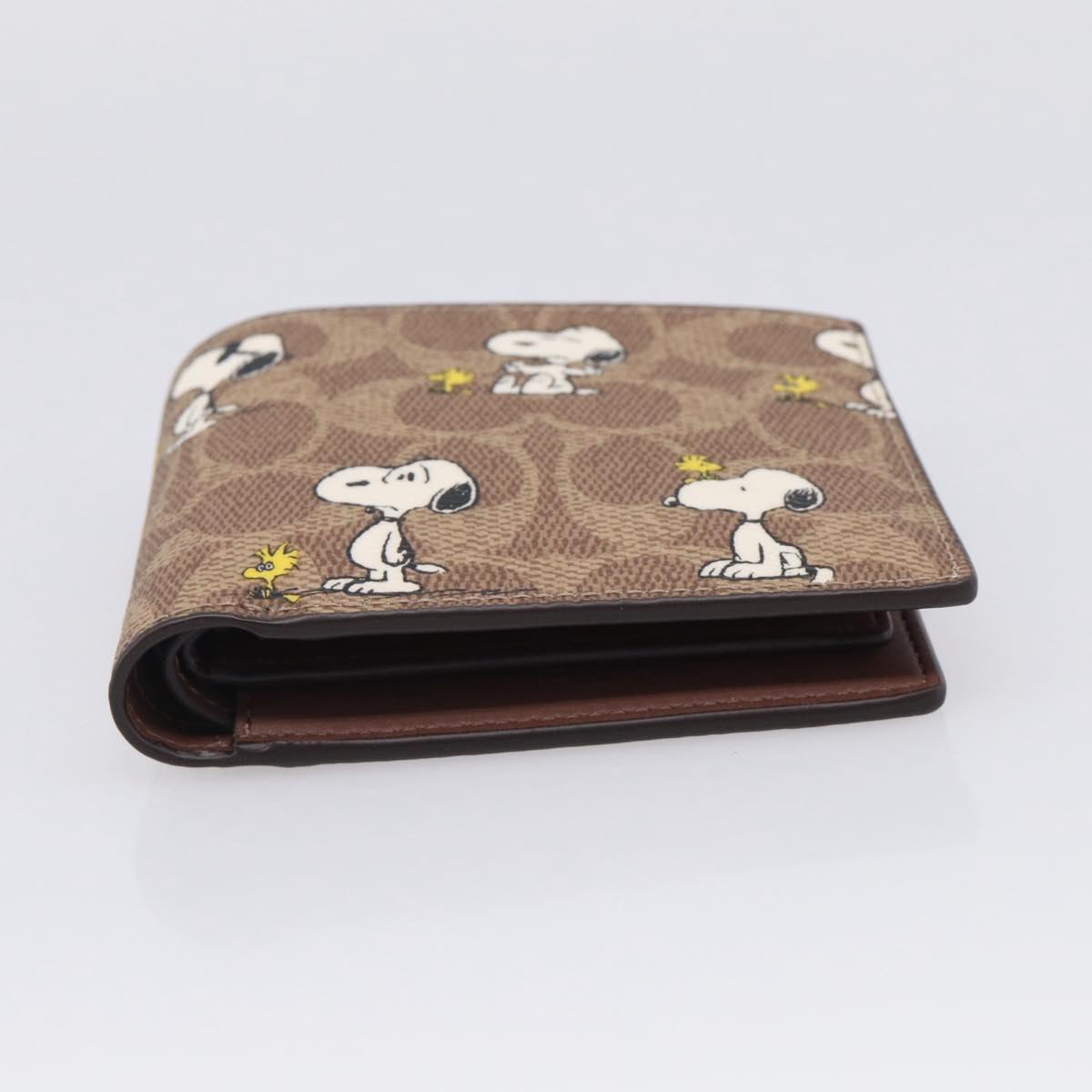 Coach Compact Wallet PEANUTS Collaboration Leather Beige Auth 213905V