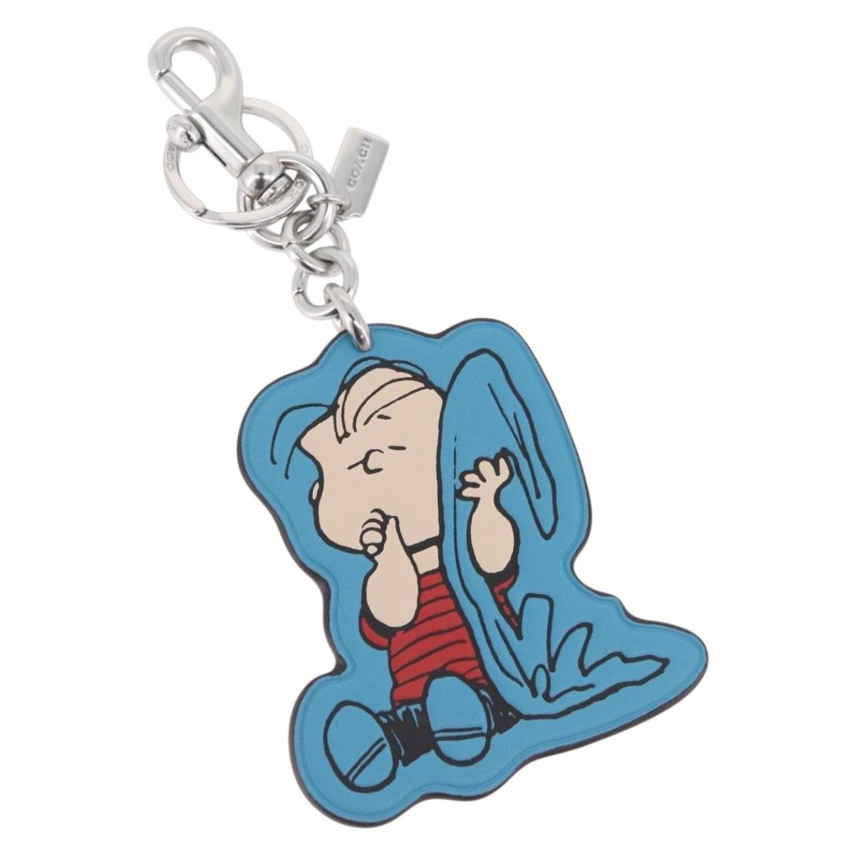 Coach Key Holder Leather PEANUTS Collaboration Blue Silver Auth 213907V