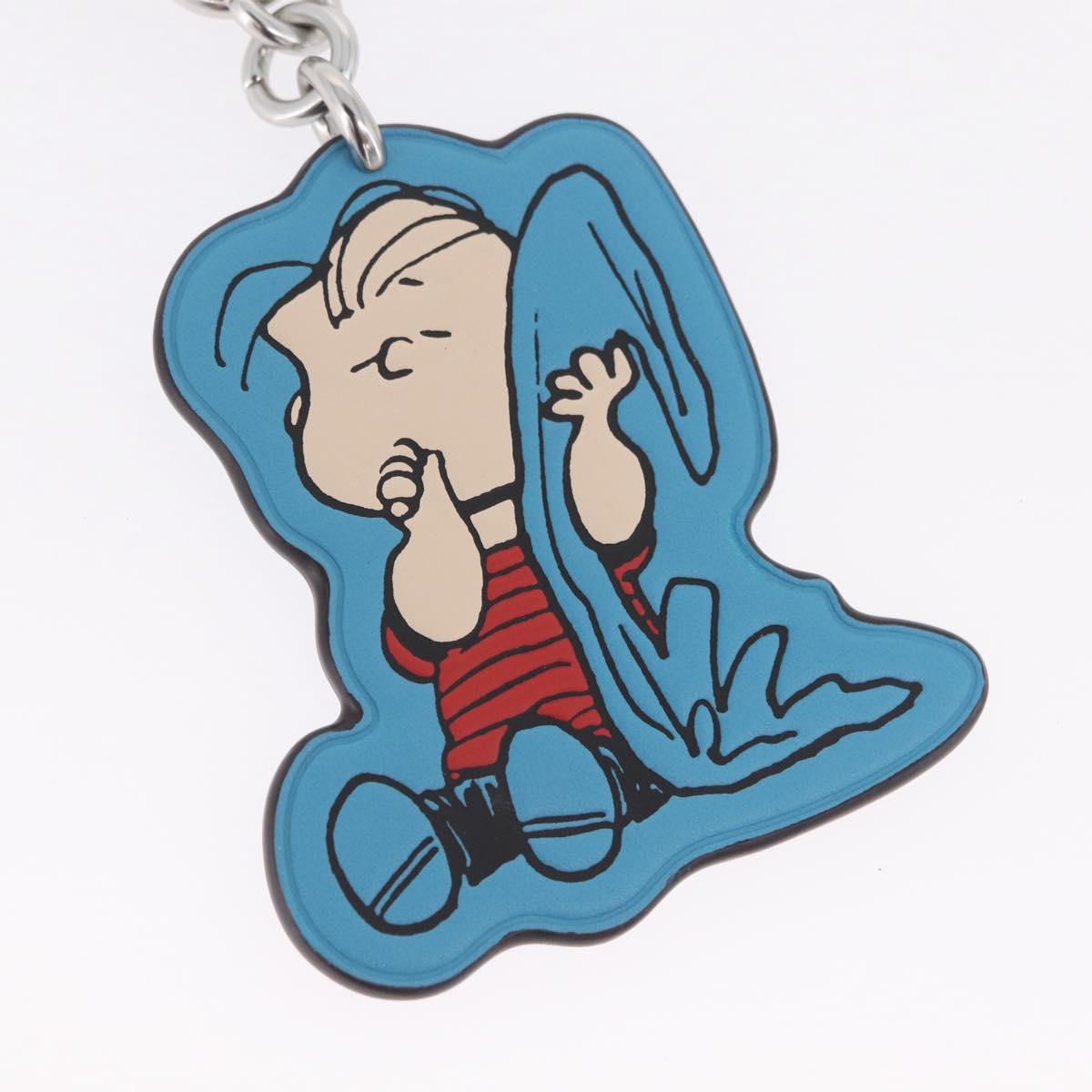 Coach Key Holder Leather PEANUTS Collaboration Blue Silver Auth 213907V