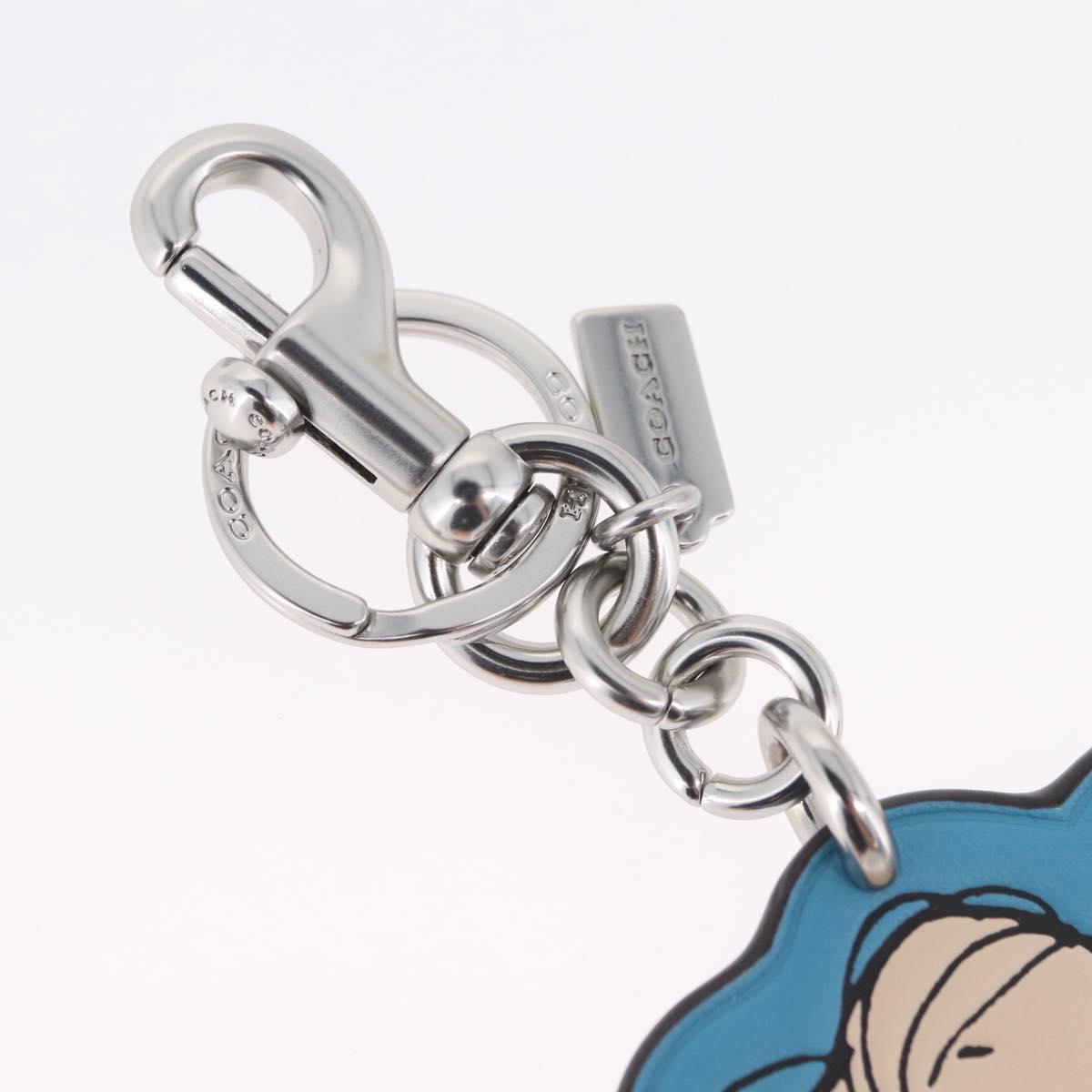 Coach Key Holder Leather PEANUTS Collaboration Blue Silver Auth 213907V