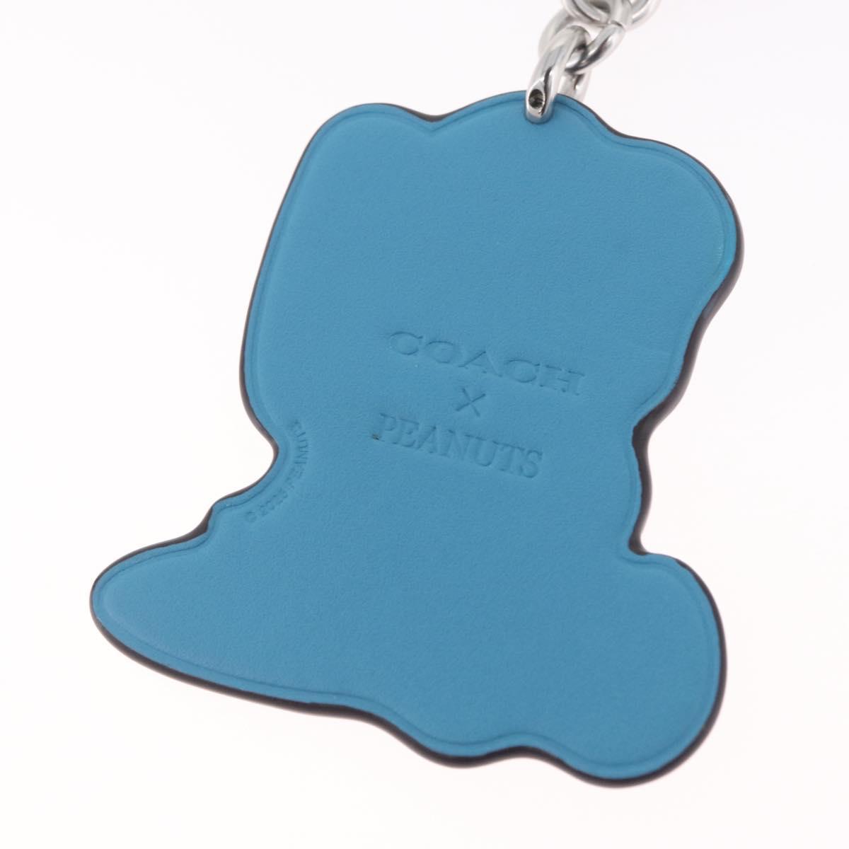 Coach Key Holder Leather PEANUTS Collaboration Blue Silver Auth 213907V