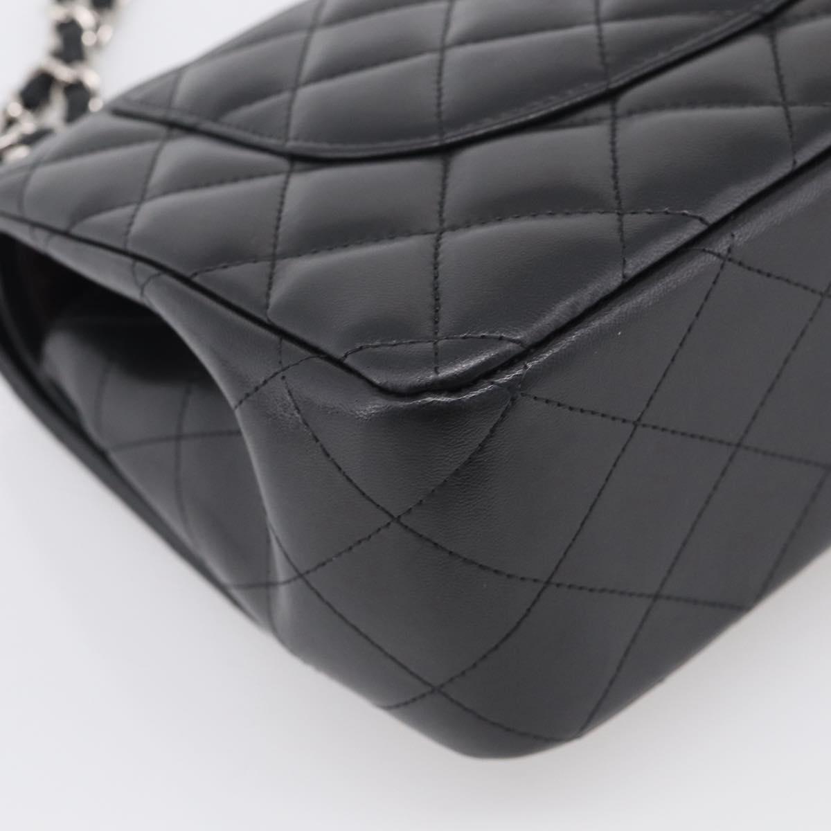 CHANEL Big Matelasse30 Chain Bag Lamb Skin Black Silver CC Auth 213916SAM