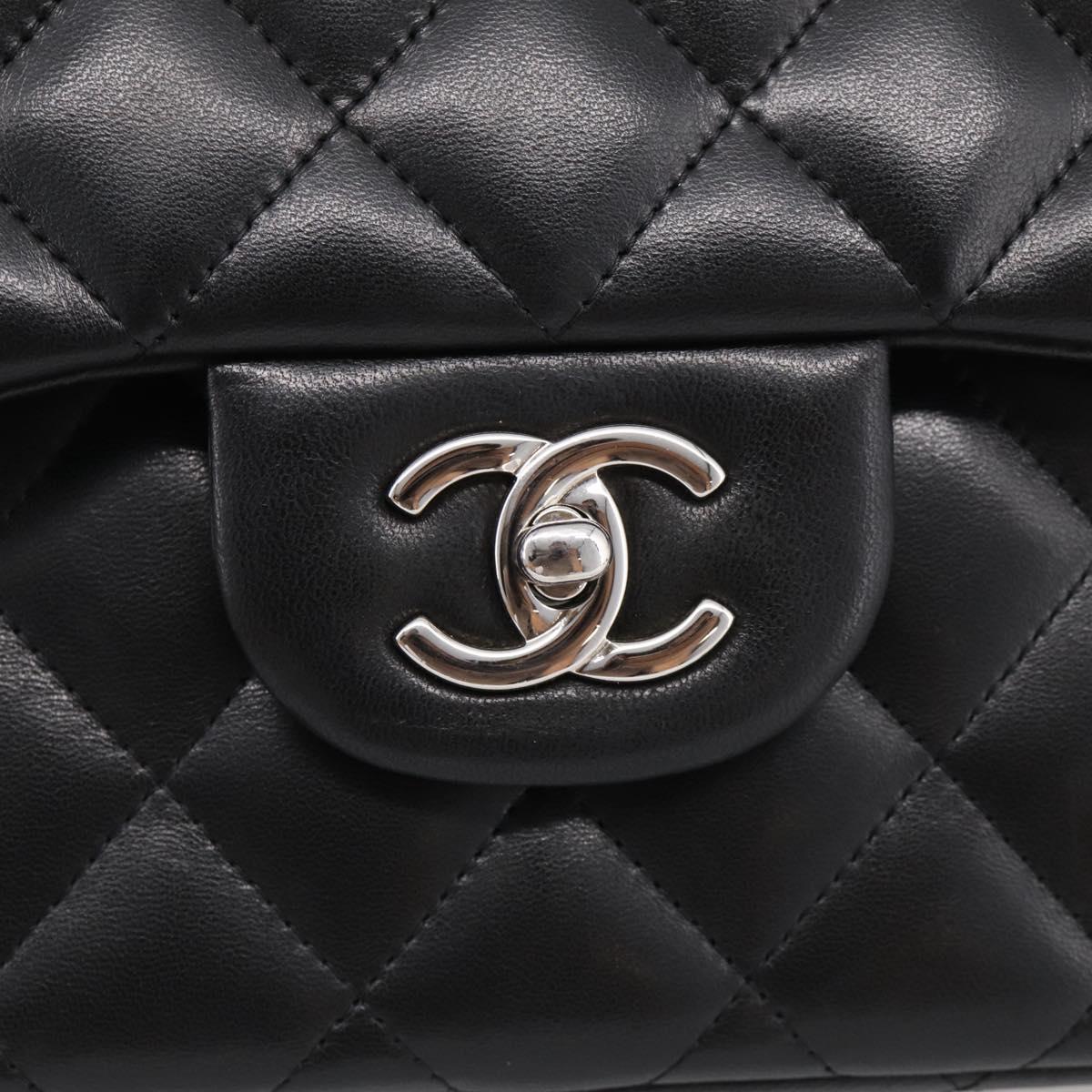 CHANEL Big Matelasse30 Chain Bag Lamb Skin Black Silver CC Auth 213916SAM
