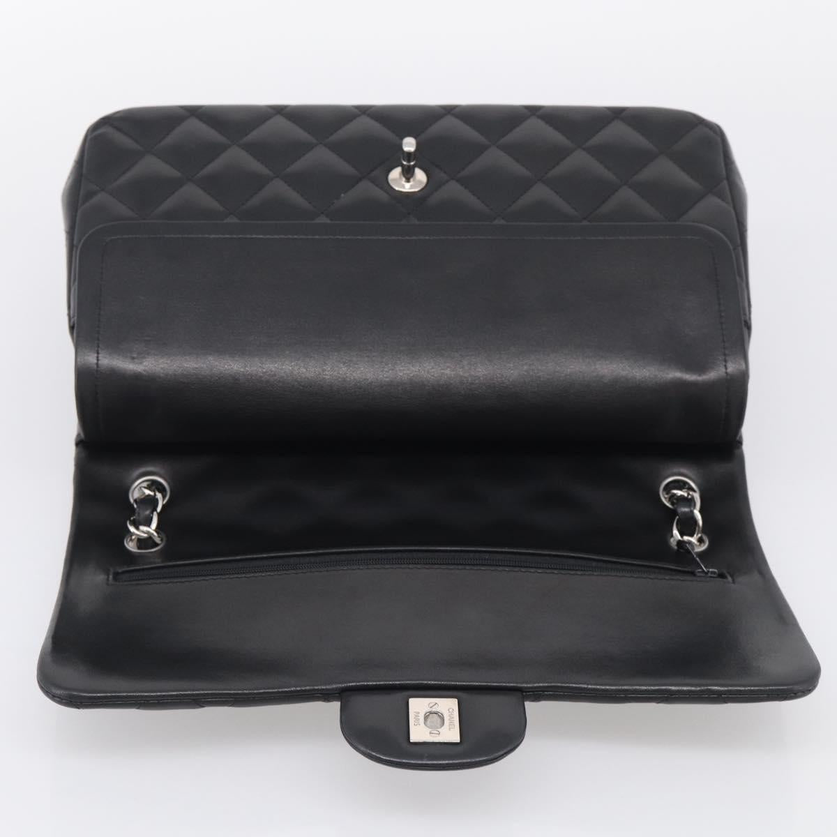 CHANEL Big Matelasse30 Chain Bag Lamb Skin Black Silver CC Auth 213916SAM