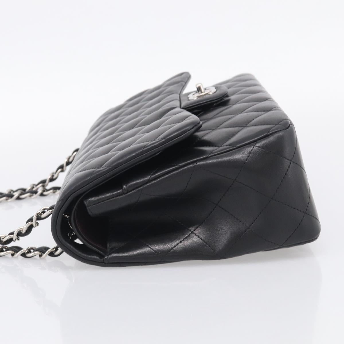 CHANEL Big Matelasse30 Chain Bag Lamb Skin Black Silver CC Auth 213916SAM
