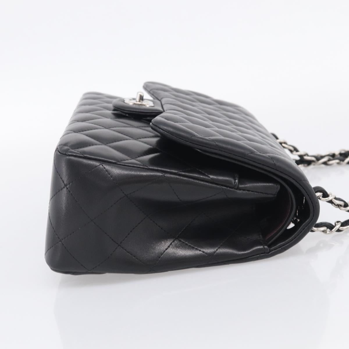 CHANEL Big Matelasse30 Chain Bag Lamb Skin Black Silver CC Auth 213916SAM