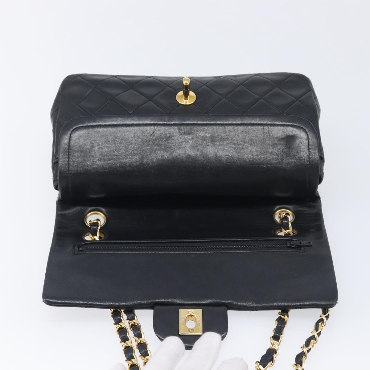 CHANEL Double Flap Chain Matelasse23 Bag Lamb Skin Black Gold CC Auth 213923SAM