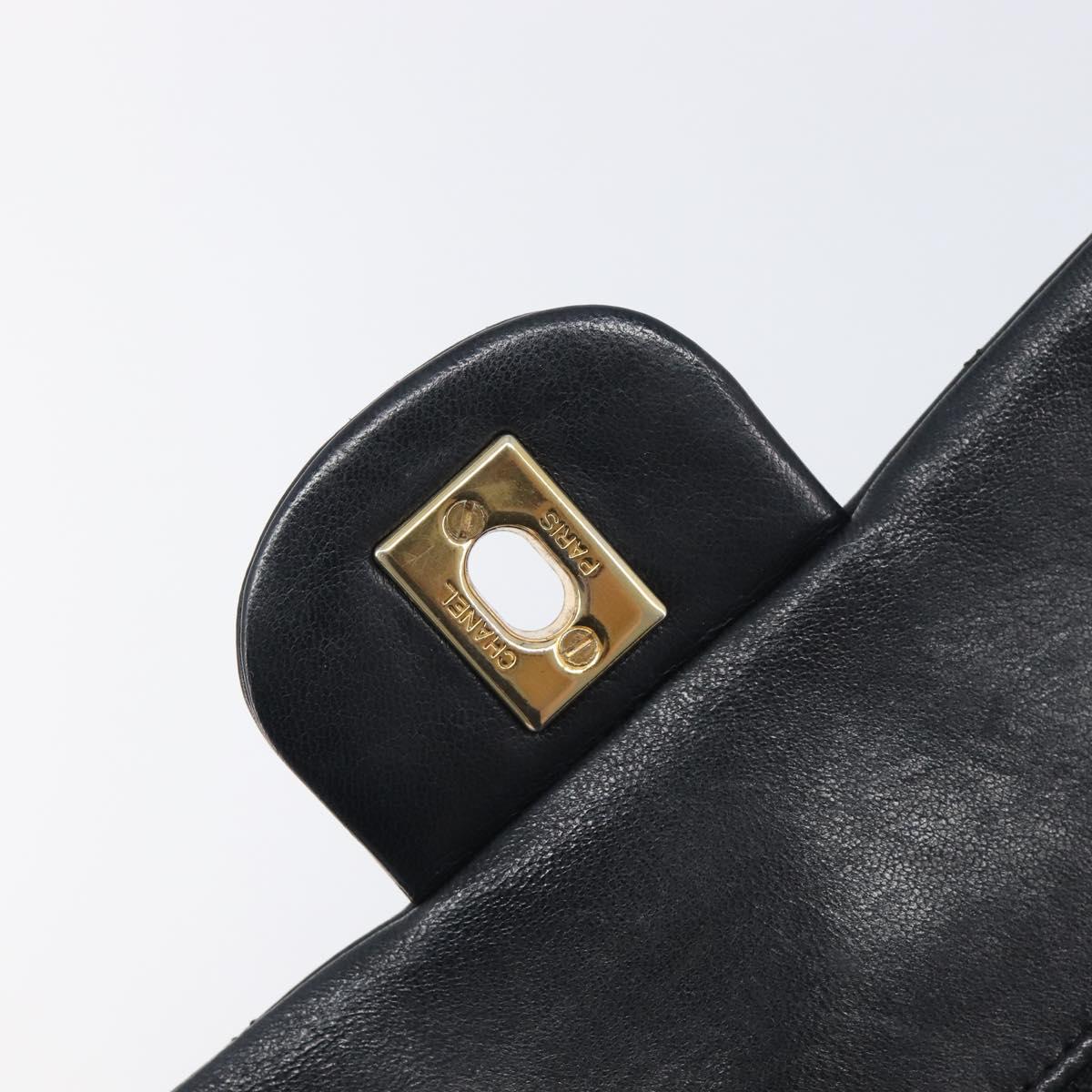 CHANEL Double Flap Chain Matelasse23 Bag Lamb Skin Black Gold CC Auth 213923SAM