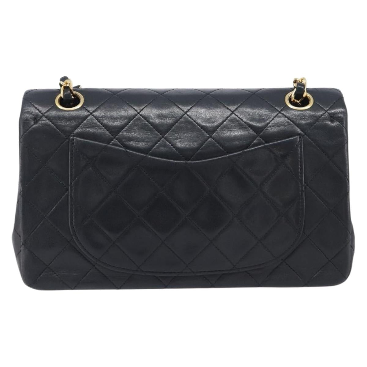 CHANEL Double Flap Chain Matelasse23 Bag Lamb Skin Black Gold CC Auth 213923SAM