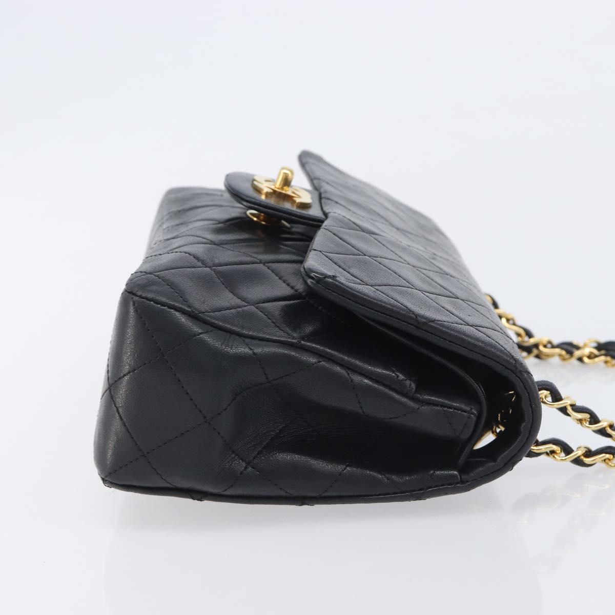 CHANEL Double Flap Chain Matelasse23 Bag Lamb Skin Black Gold CC Auth 213923SAM
