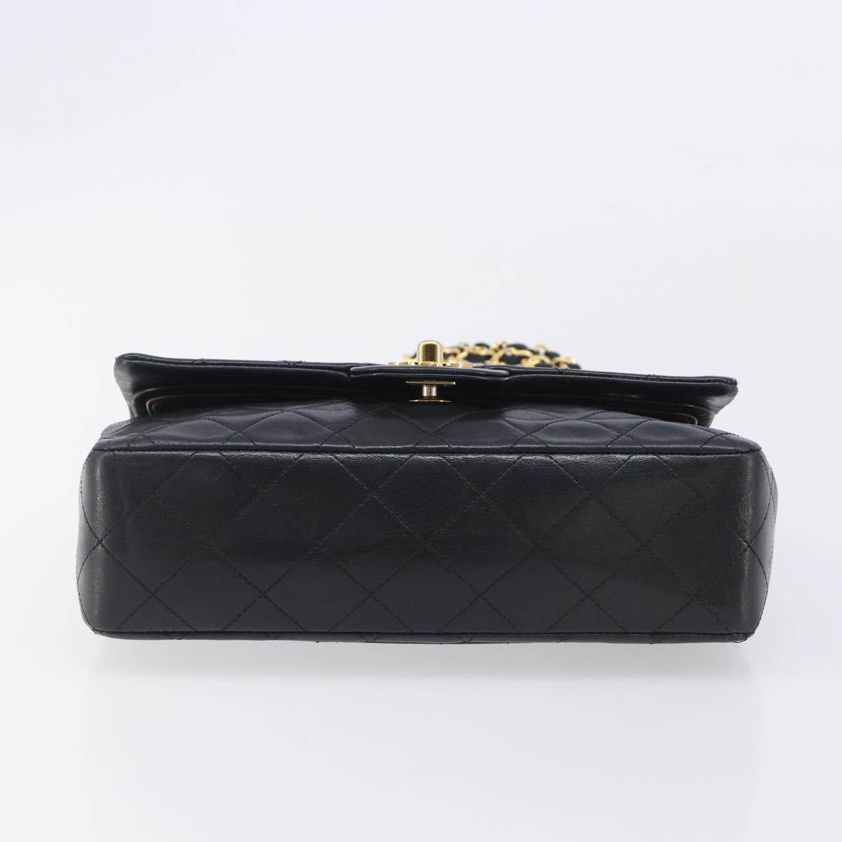 CHANEL Double Flap Chain Matelasse23 Bag Lamb Skin Black Gold CC Auth 213923SAM