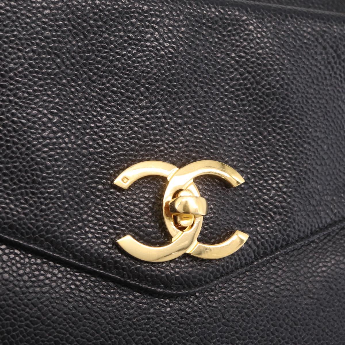 CHANEL Chain Shoulder Tote Bag Caviar Skin Black Gold CC Auth 213926V