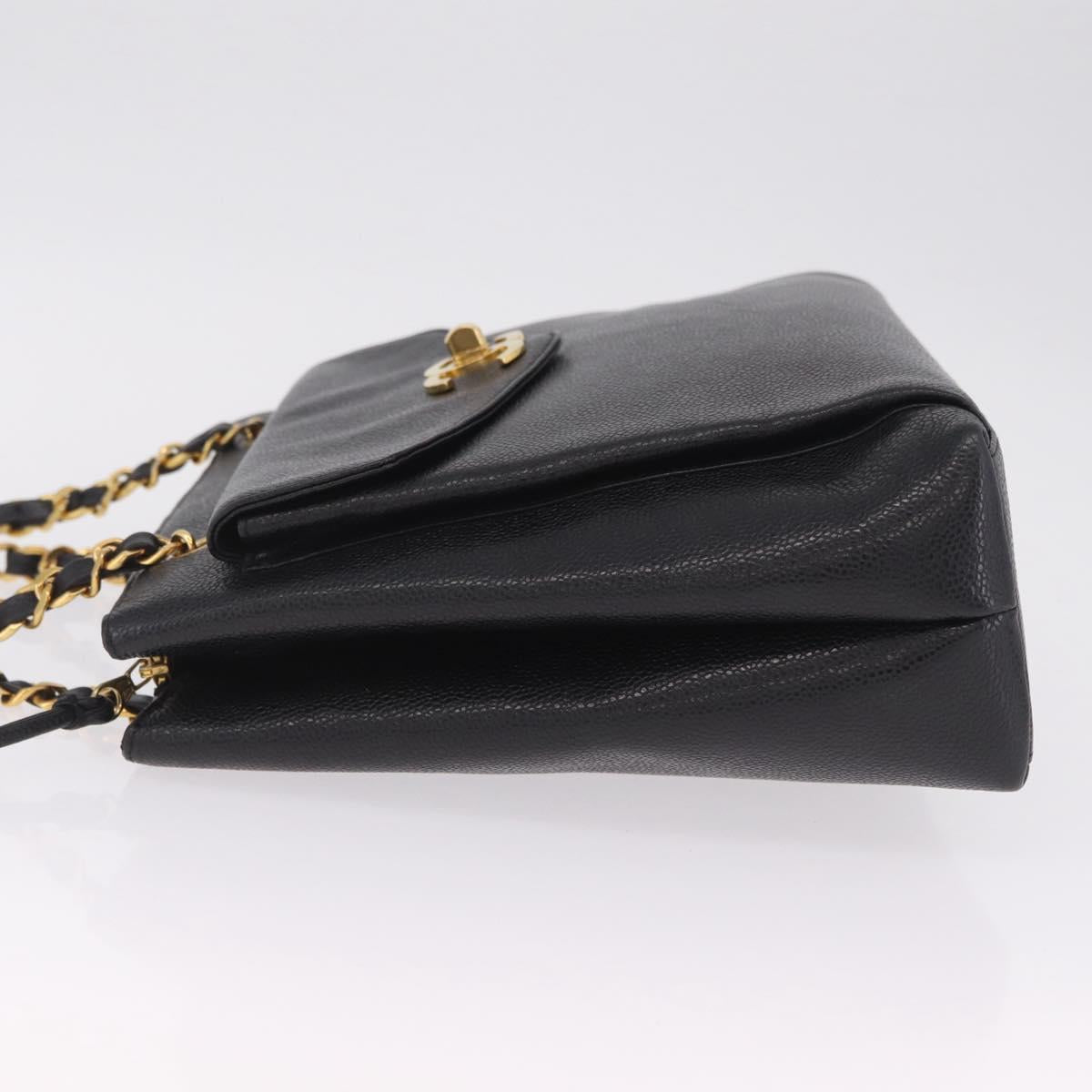 CHANEL Chain Shoulder Tote Bag Caviar Skin Black Gold CC Auth 213926V