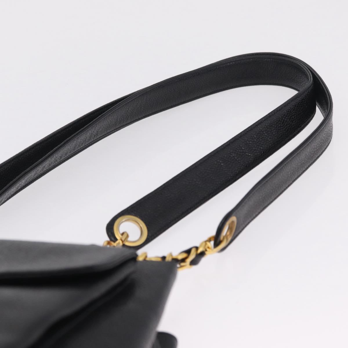 CHANEL Chain Shoulder Tote Bag Caviar Skin Black Gold CC Auth 213926V