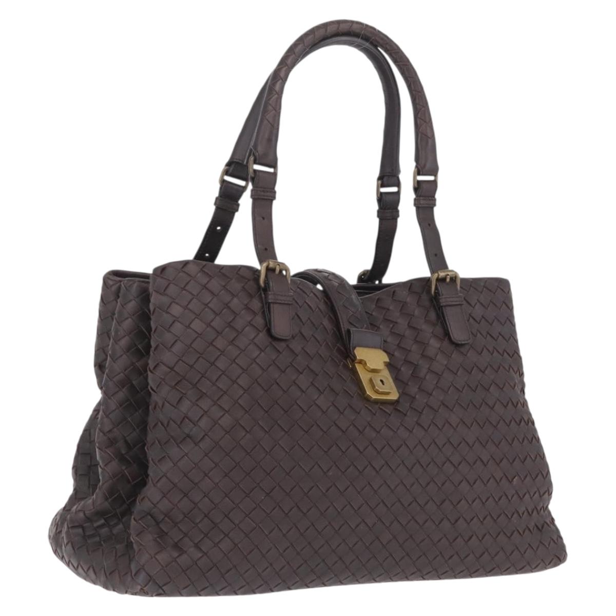 Bottega Veneta INTRECCIATO Rome Hand Bag Leather Brown Gold 171265 Auth 213934V