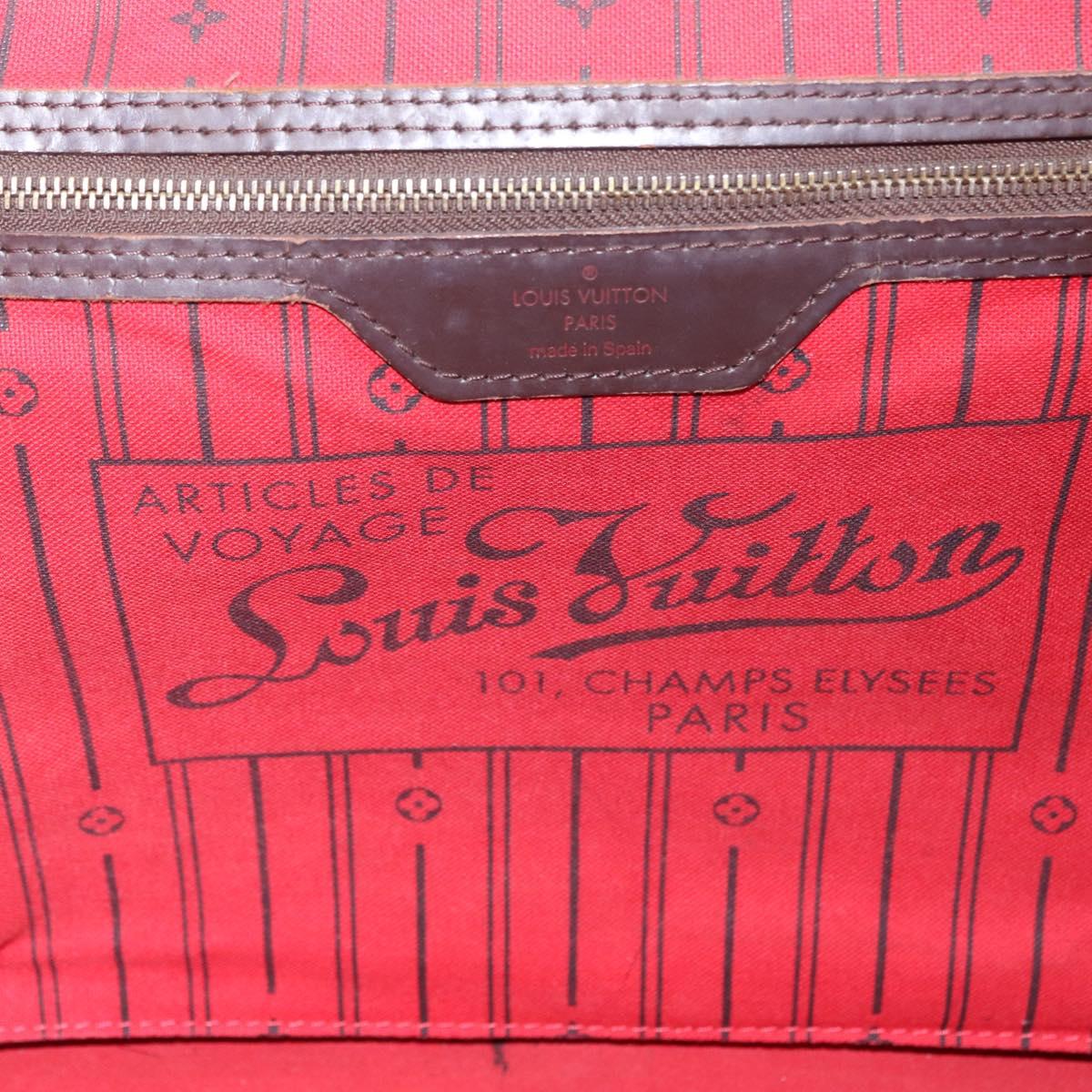 LOUIS VUITTON Damier Ebene Neverfull MM Tote Bag N51105 LV Auth 213941