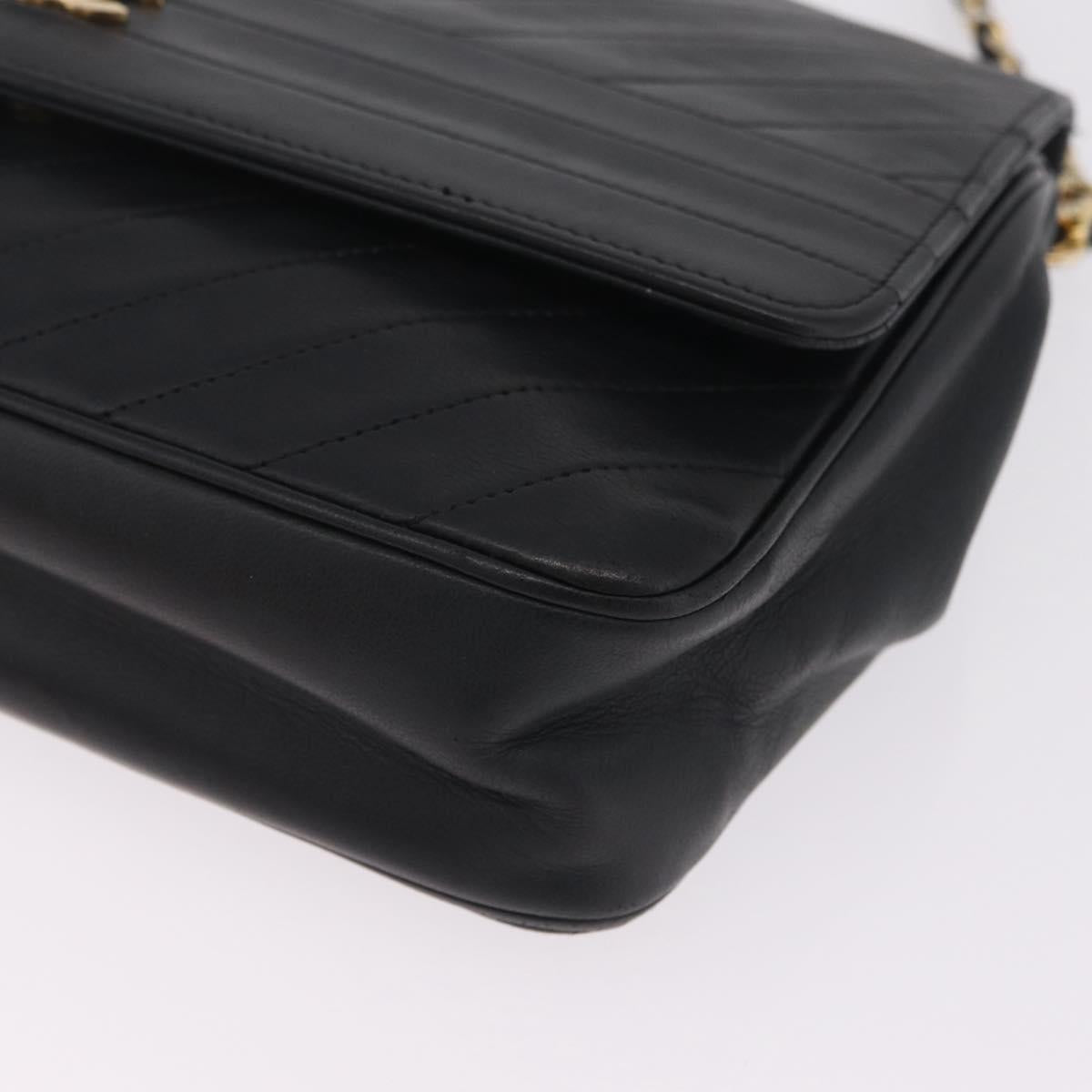 CHANEL Bias Stitch Chain Shoulder Bag Lamb Skin Black Gold CC Auth 213945A