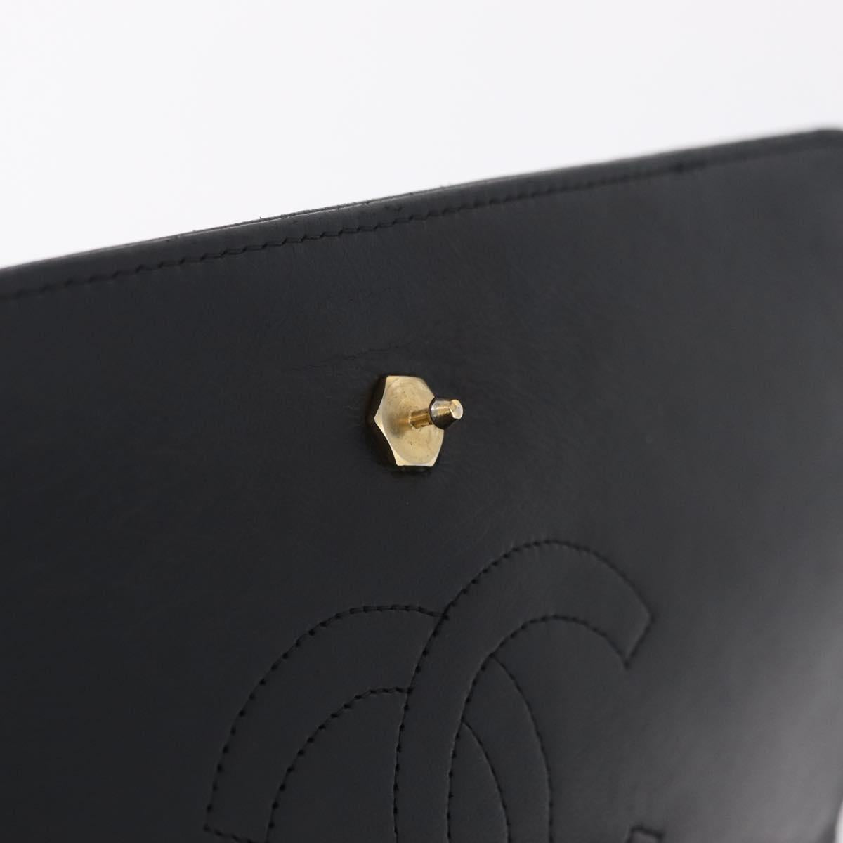 CHANEL Bias Stitch Chain Shoulder Bag Lamb Skin Black Gold CC Auth 213945A