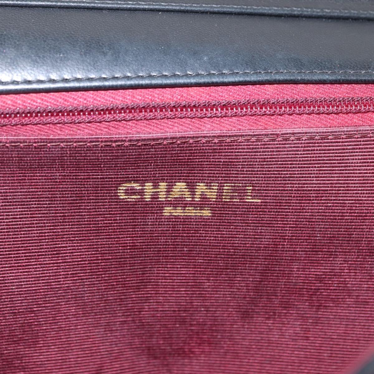 CHANEL Bias Stitch Chain Shoulder Bag Lamb Skin Black Gold CC Auth 213945A