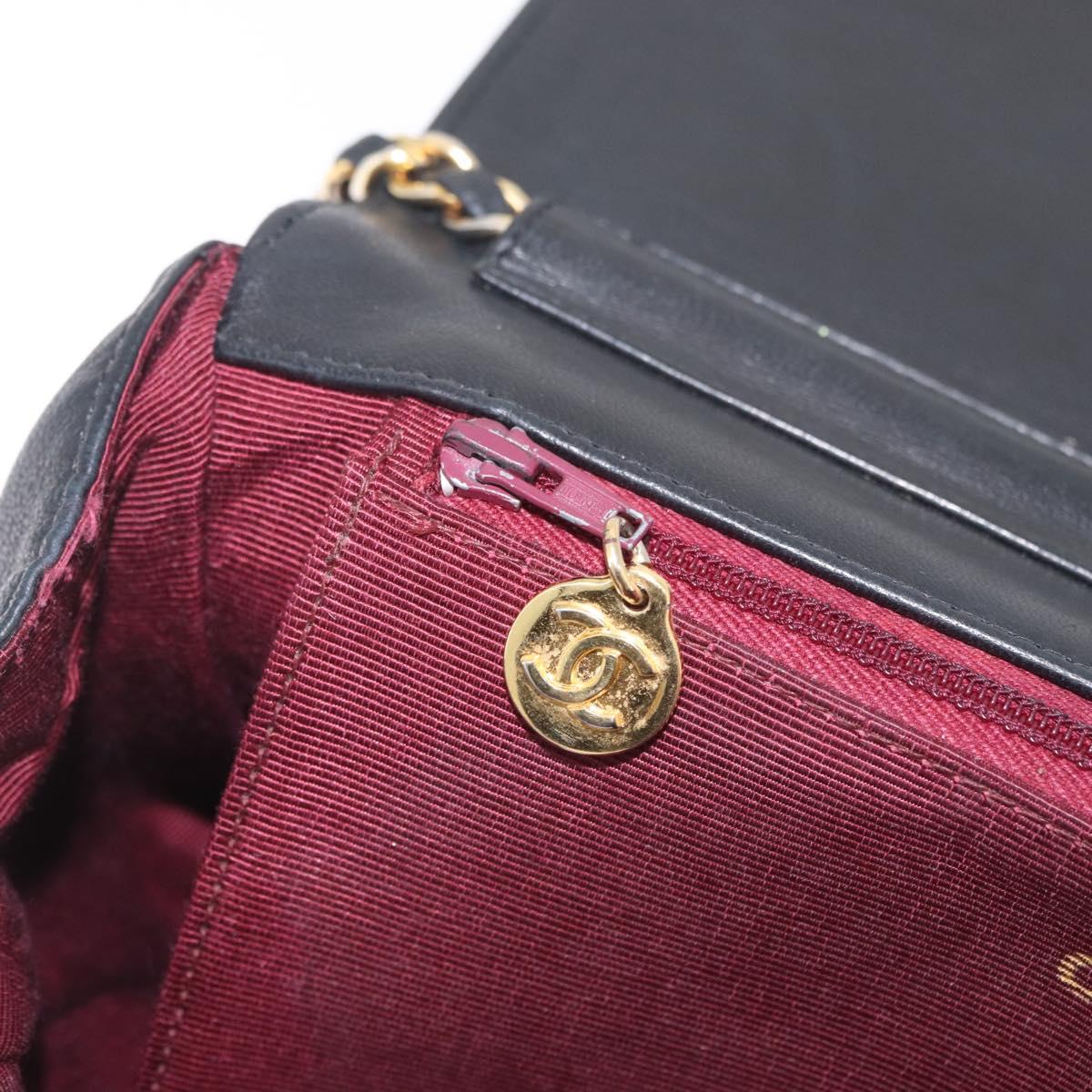 CHANEL Bias Stitch Chain Shoulder Bag Lamb Skin Black Gold CC Auth 213945A