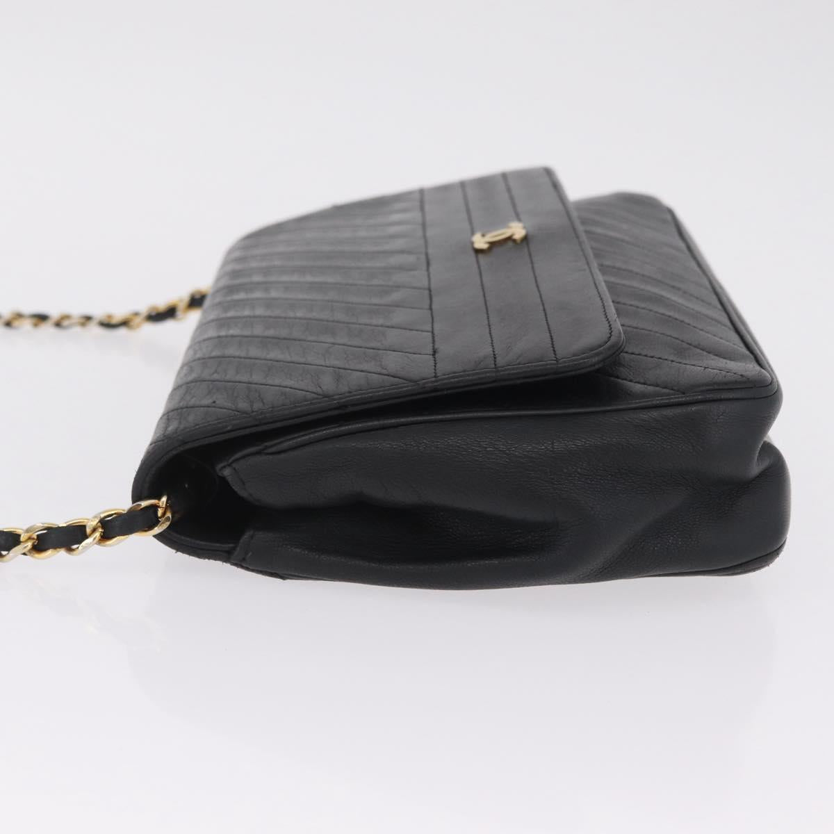 CHANEL Bias Stitch Chain Shoulder Bag Lamb Skin Black Gold CC Auth 213945A