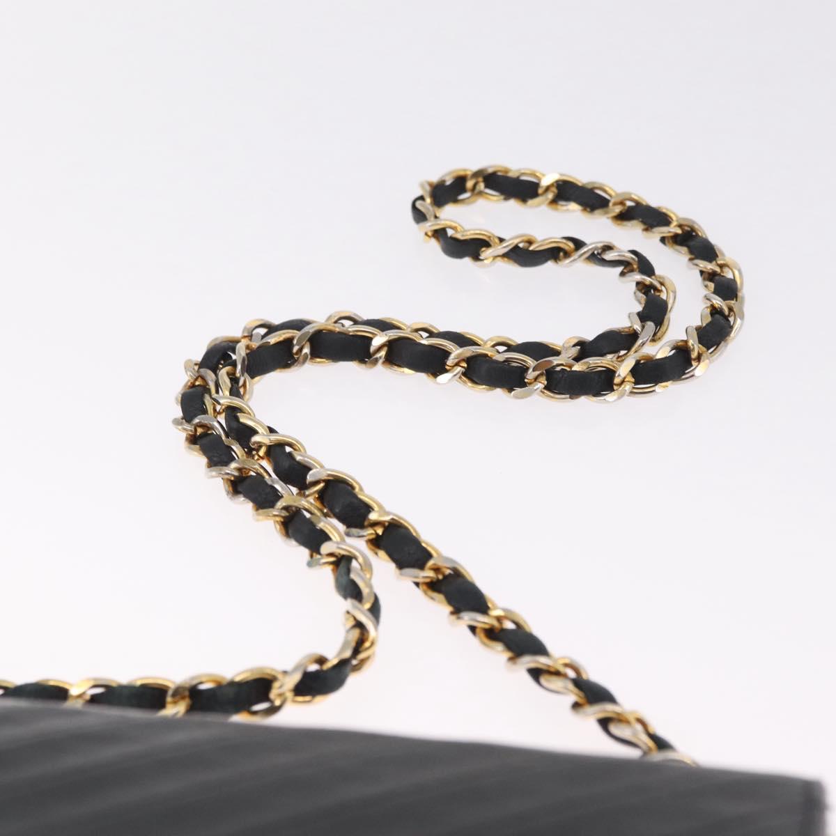 CHANEL Bias Stitch Chain Shoulder Bag Lamb Skin Black Gold CC Auth 213945A