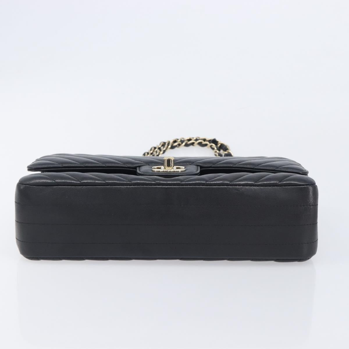 CHANEL Chevron V Stitch Chain Bag Lamb Skin Black Gold CC Auth 213946SAM