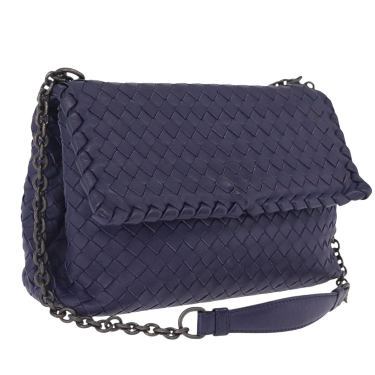 Bottega Veneta INTRECCIATO Chain Shoulder Bag Leather Purple Silver Auth 213952V