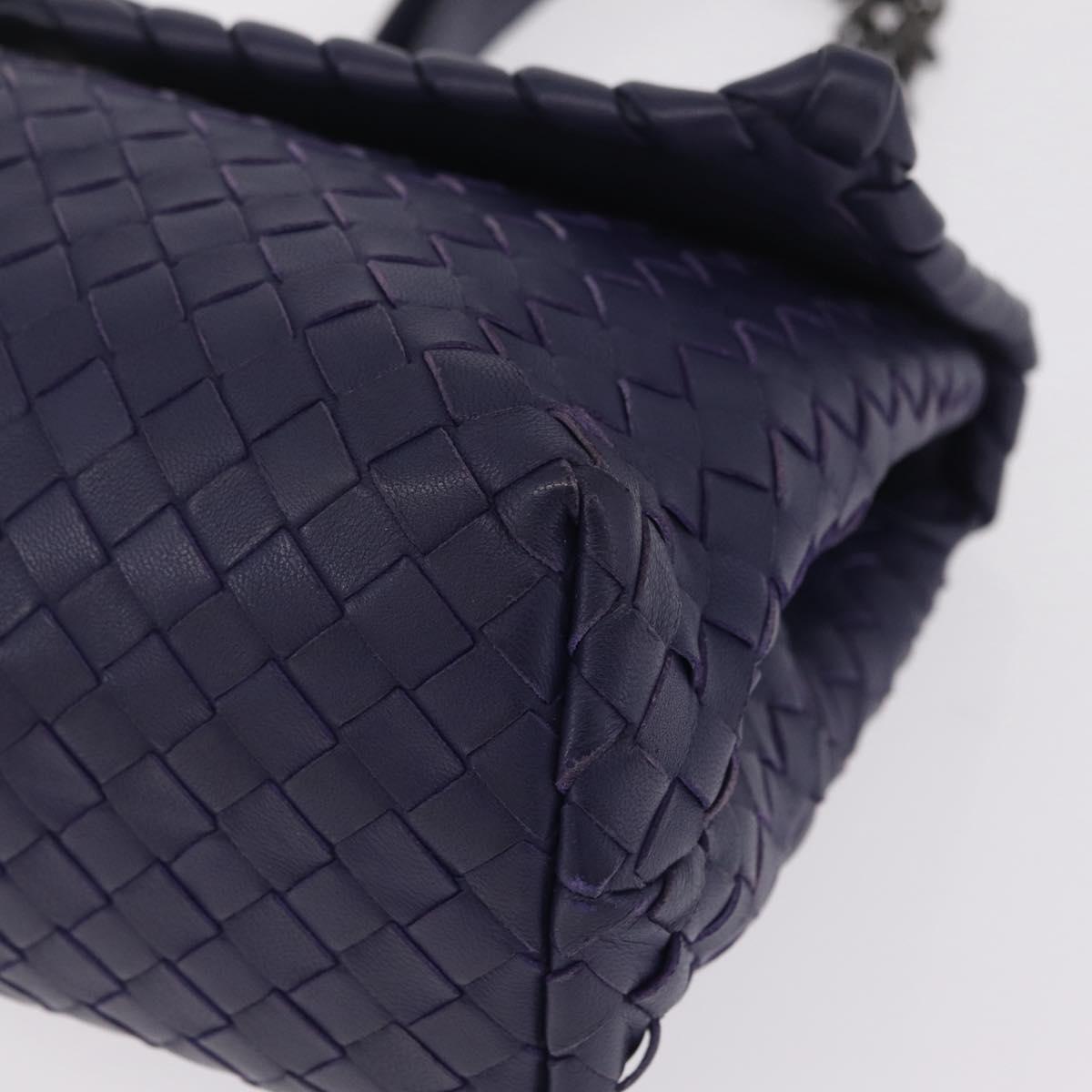 Bottega Veneta INTRECCIATO Chain Shoulder Bag Leather Purple Silver Auth 213952V