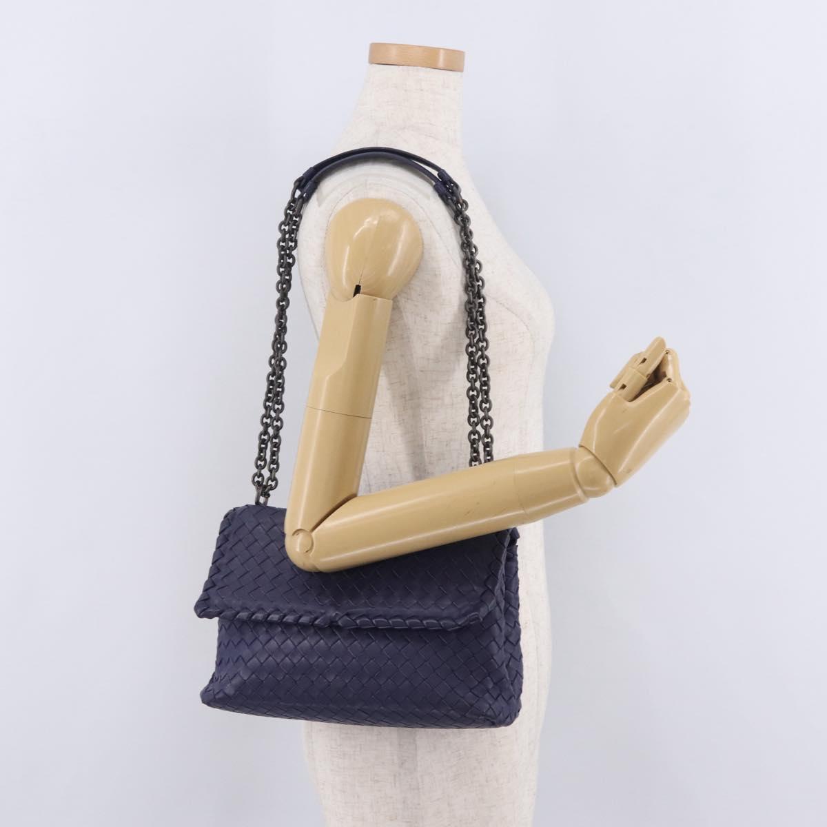 Bottega Veneta INTRECCIATO Chain Shoulder Bag Leather Purple Silver Auth 213952V