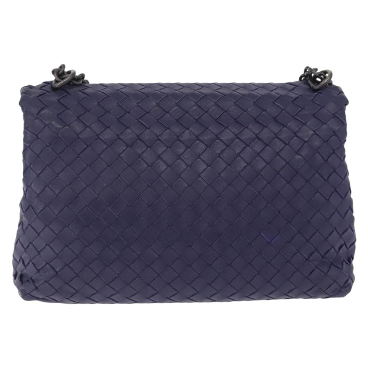 Bottega Veneta INTRECCIATO Chain Shoulder Bag Leather Purple Silver Auth 213952V