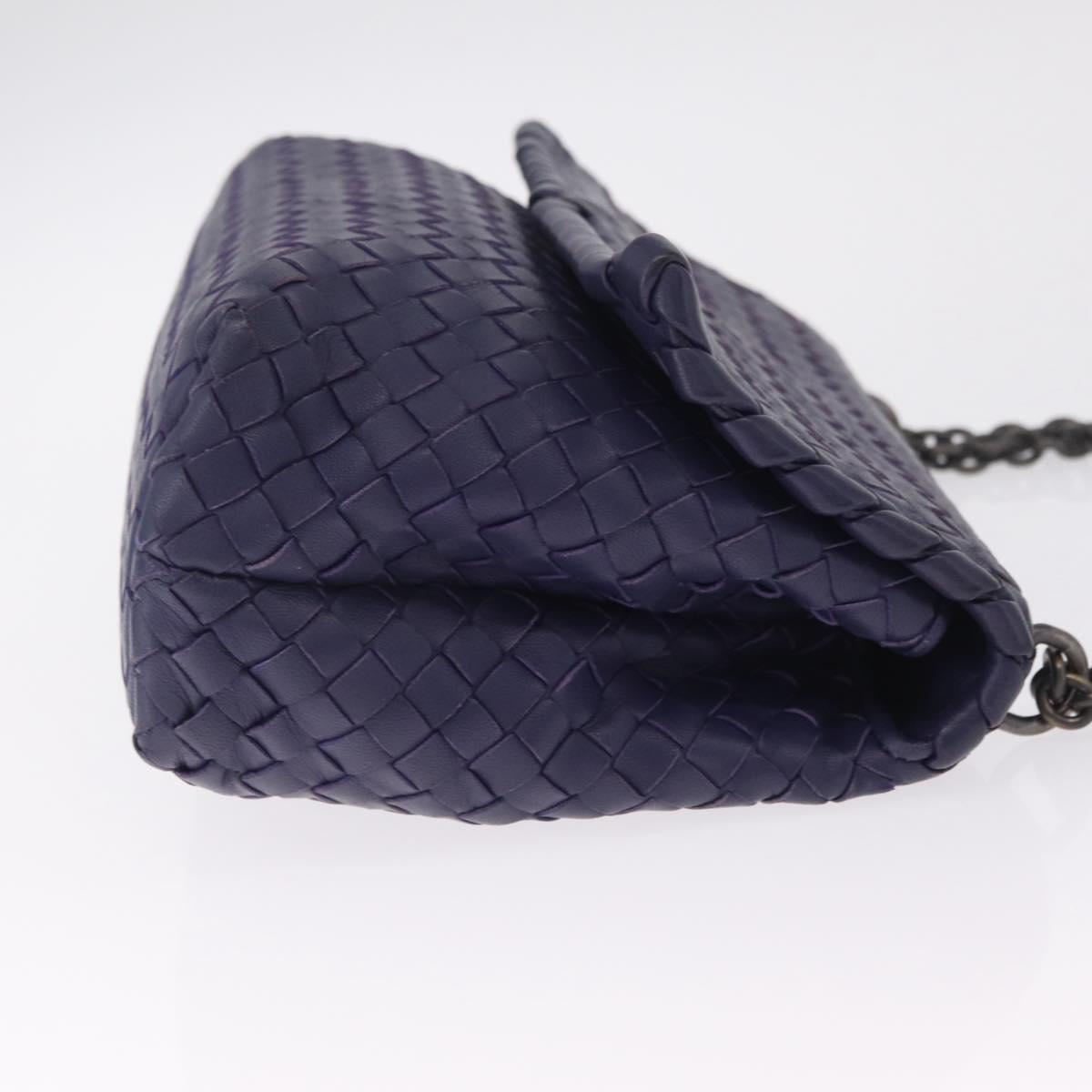 Bottega Veneta INTRECCIATO Chain Shoulder Bag Leather Purple Silver Auth 213952V