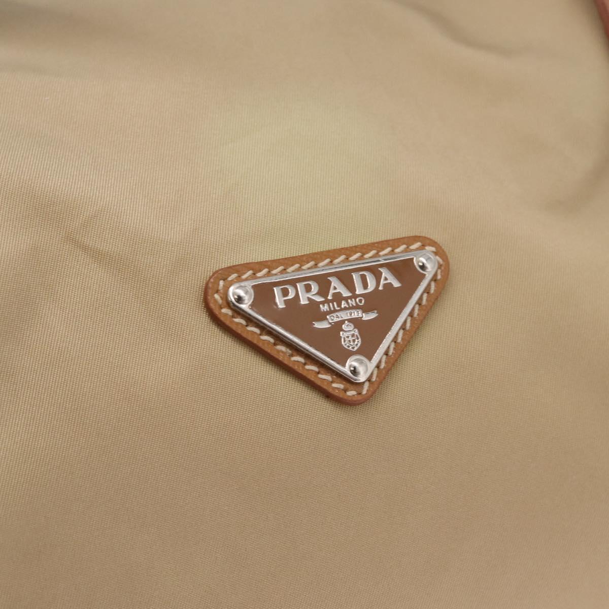 PRADA Hand Bag Nylon Beige Silver Auth 213961A