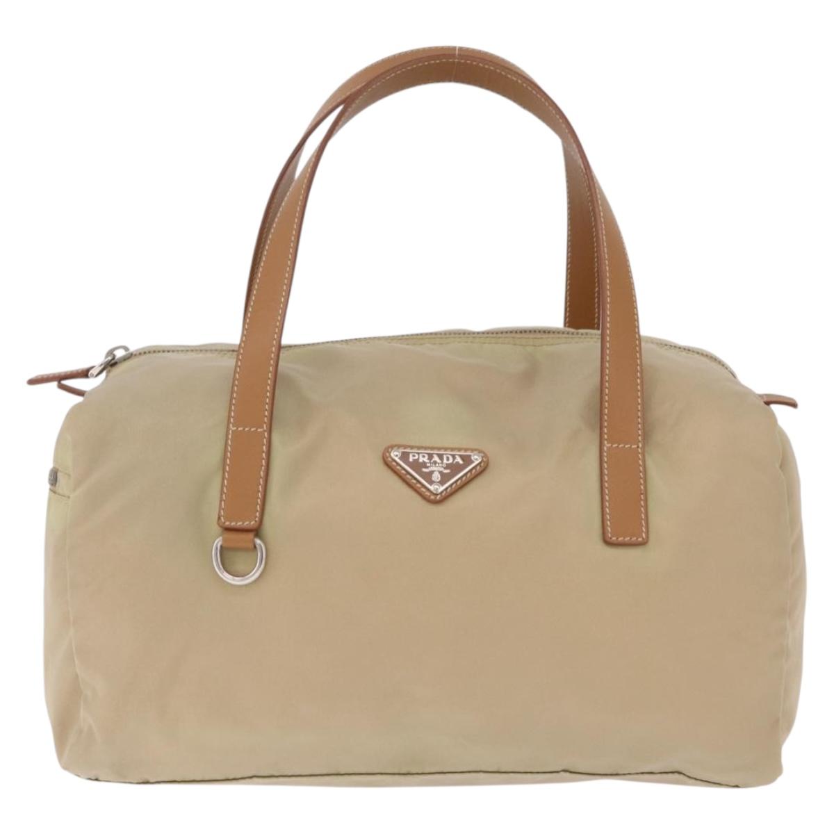 PRADA Hand Bag Nylon Beige Silver Auth 213961A