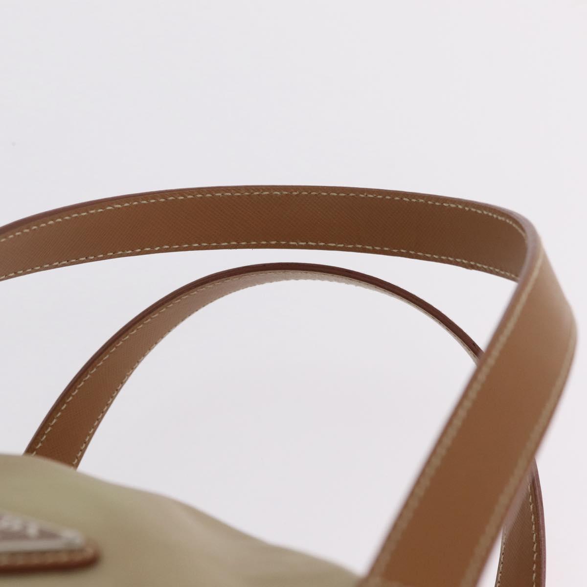 PRADA Hand Bag Nylon Beige Silver Auth 213961A
