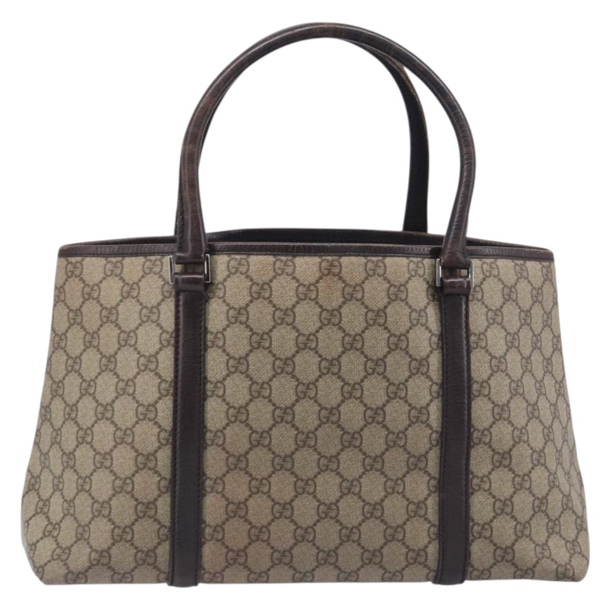 GUCCI GG Supreme Tote Bag PVC Beige Silver 114595 Auth 213962
