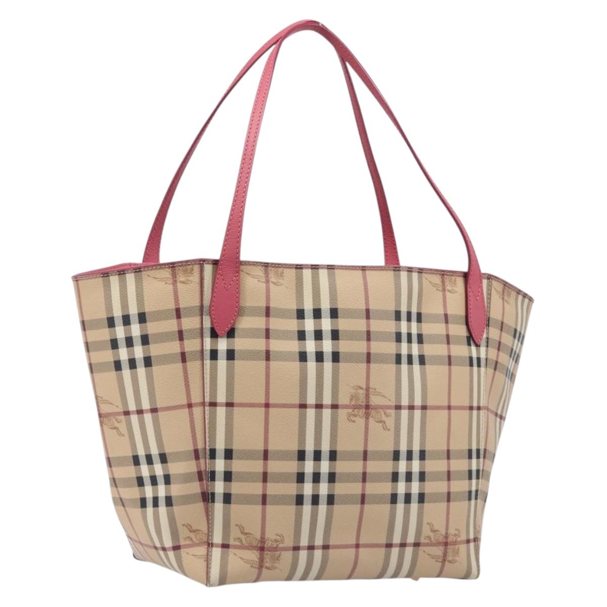 BURBERRY Nova Check Tote Bag PVC Beige Gold Auth 213963V