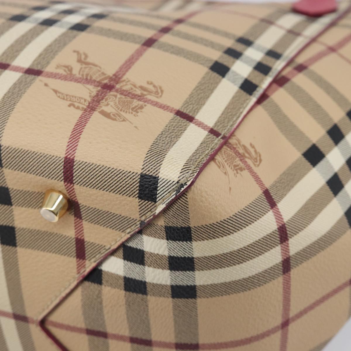BURBERRY Nova Check Tote Bag PVC Beige Gold Auth 213963V