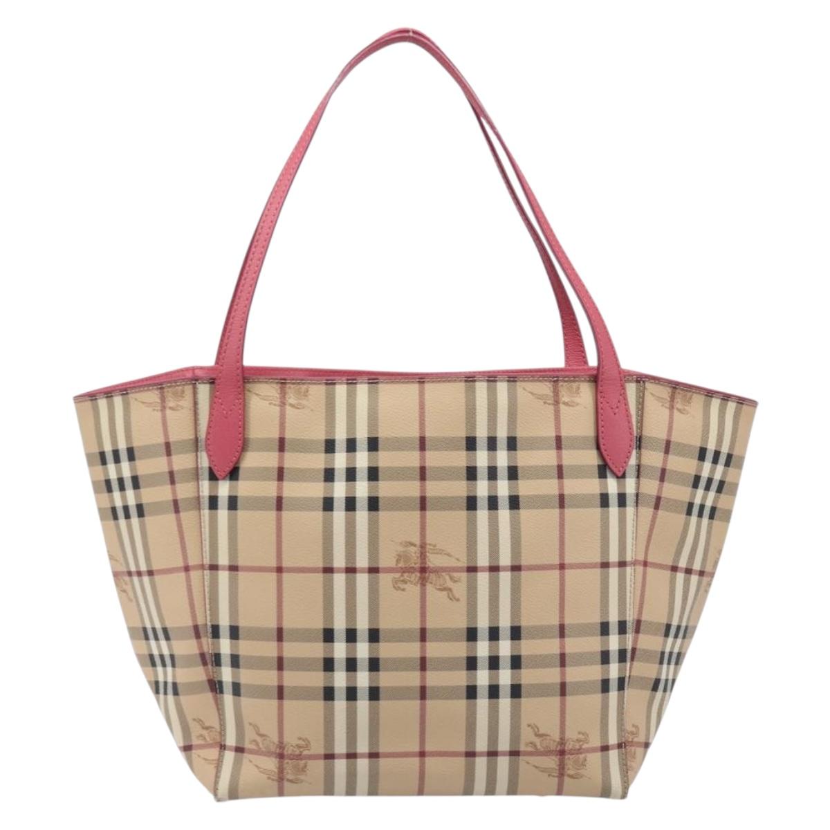 BURBERRY Nova Check Tote Bag PVC Beige Gold Auth 213963V