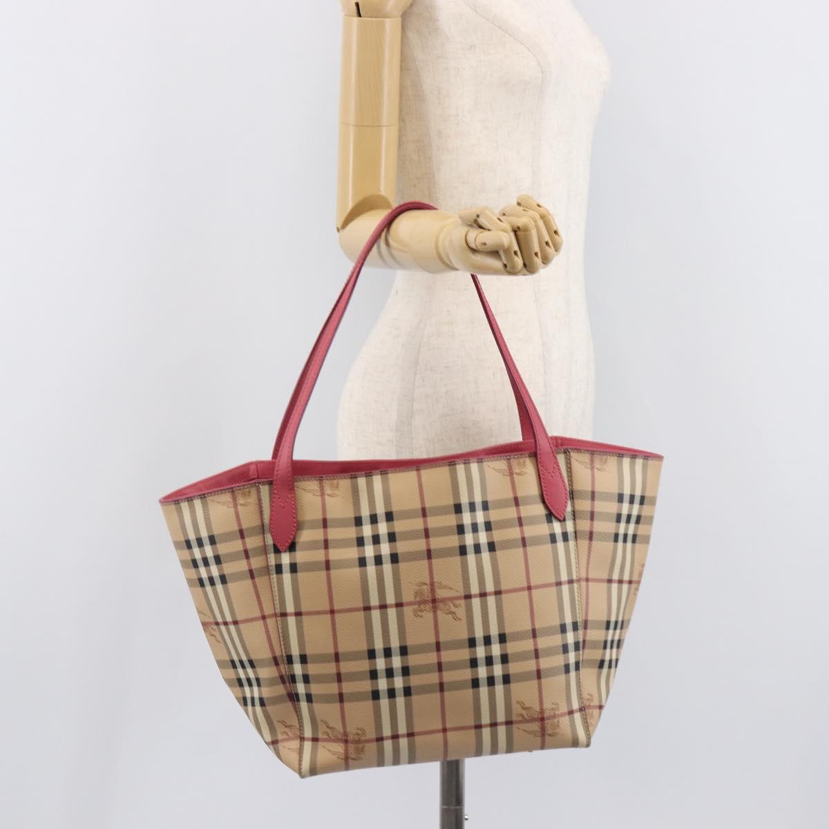 BURBERRY Nova Check Tote Bag PVC Beige Gold Auth 213963V