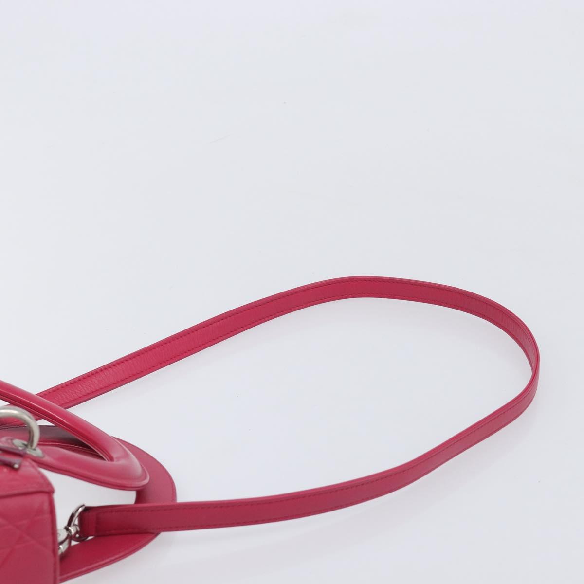 Christian Dior Canage Lady Dior Hand Bag Lamb Skin 2way Pink Silver Auth 213974A