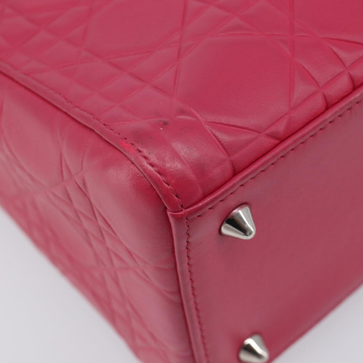 Christian Dior Canage Lady Dior Hand Bag Lamb Skin 2way Pink Silver Auth 213974A