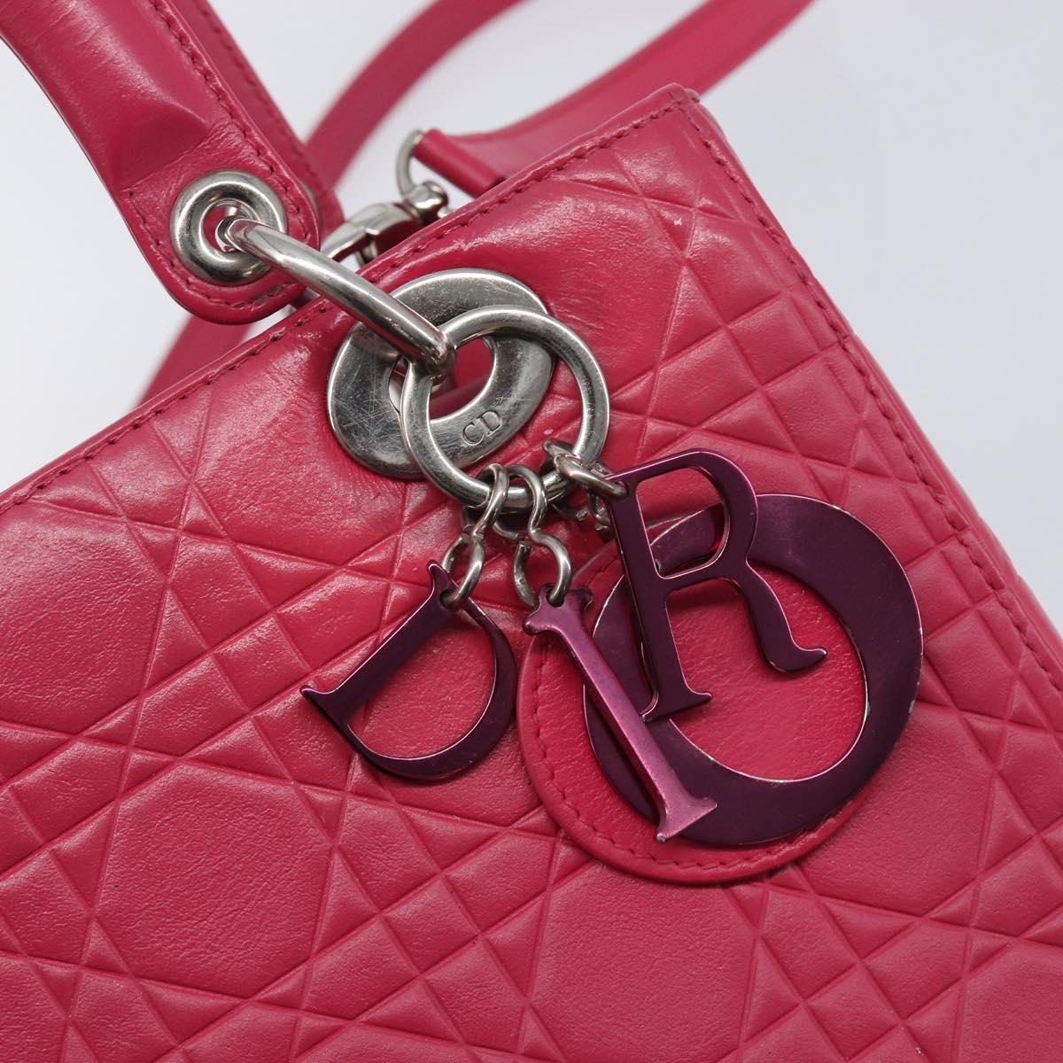Christian Dior Canage Lady Dior Hand Bag Lamb Skin 2way Pink Silver Auth 213974A