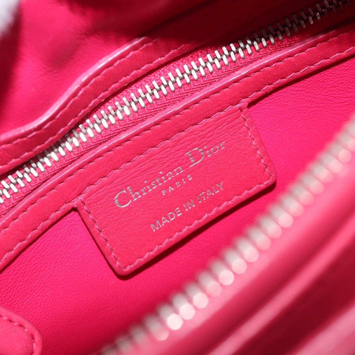 Christian Dior Canage Lady Dior Hand Bag Lamb Skin 2way Pink Silver Auth 213974A