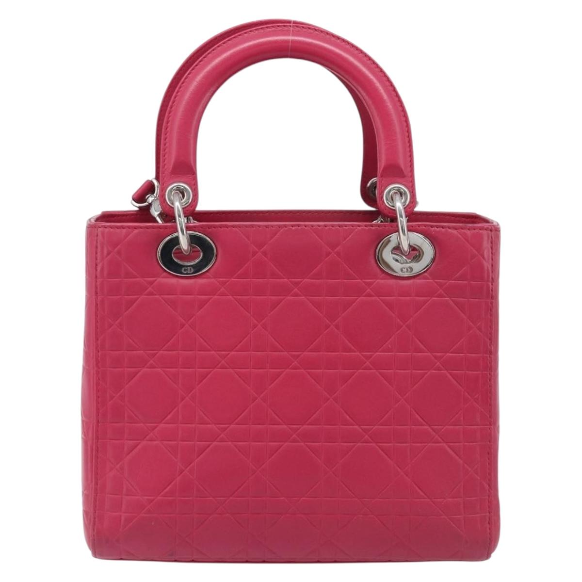 Christian Dior Canage Lady Dior Hand Bag Lamb Skin 2way Pink Silver Auth 213974A