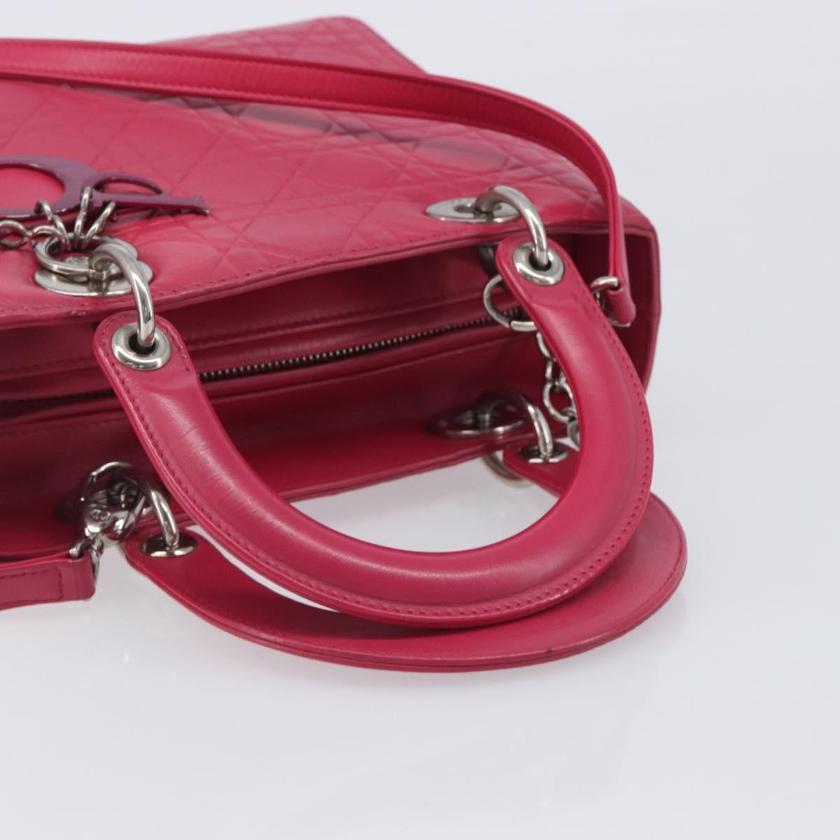 Christian Dior Canage Lady Dior Hand Bag Lamb Skin 2way Pink Silver Auth 213974A